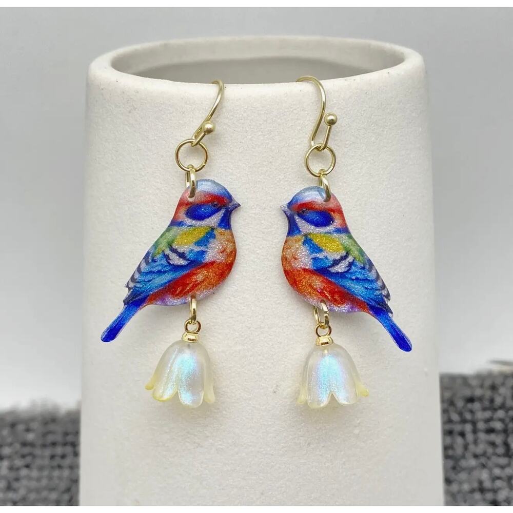 Ocean Flame Resin SongBird Drop Earrings